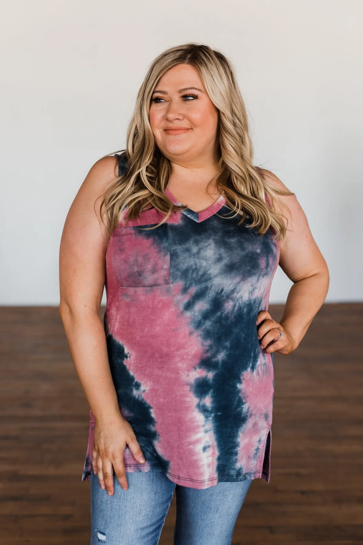 Lasts Forever Tie Dye Tank Top- Dark Mauve & Navy