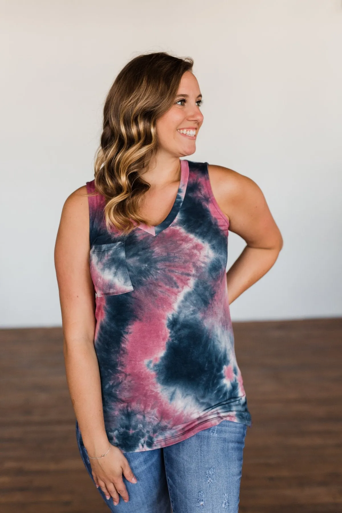 Lasts Forever Tie Dye Tank Top- Dark Mauve & Navy