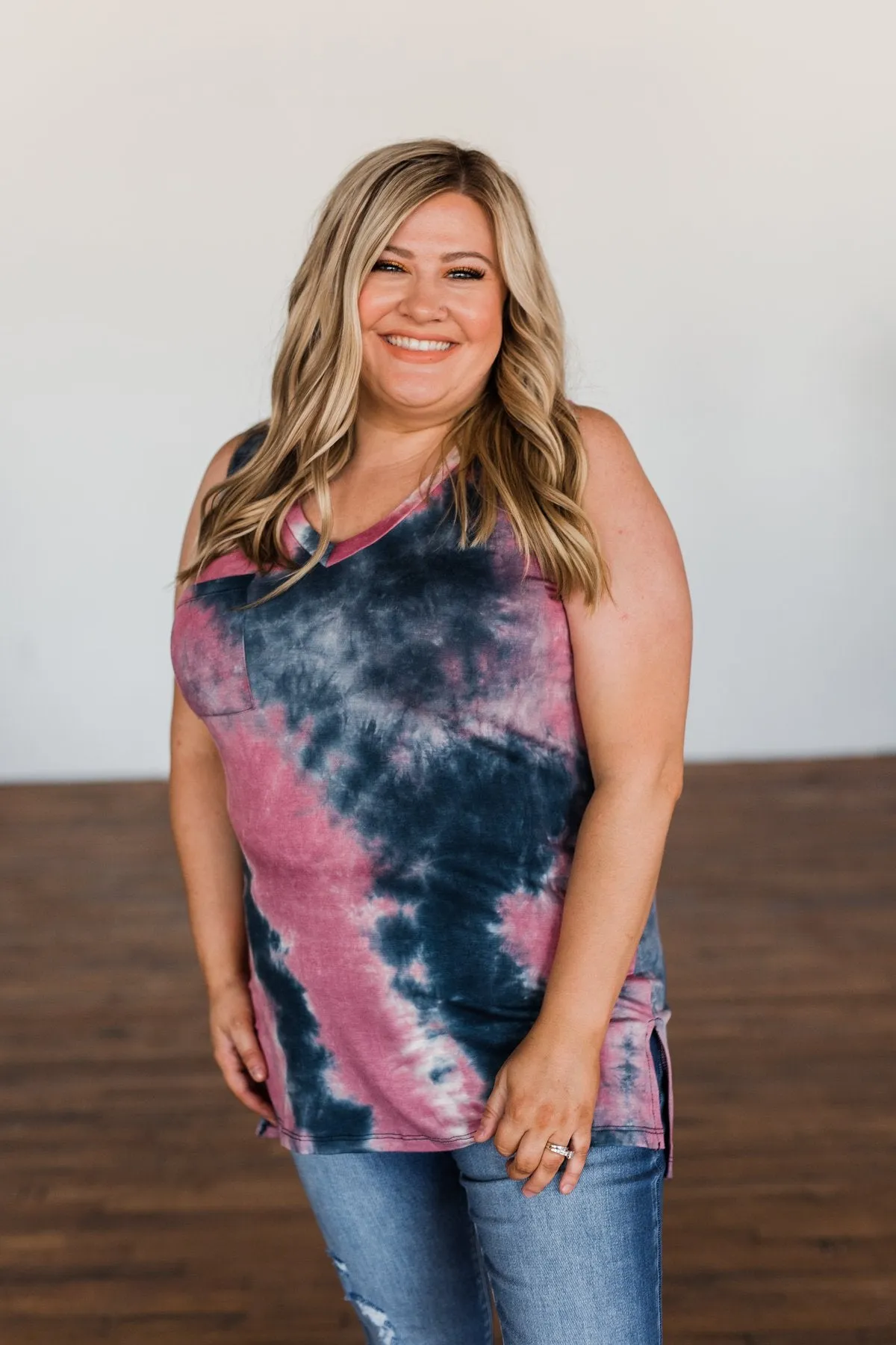 Lasts Forever Tie Dye Tank Top- Dark Mauve & Navy