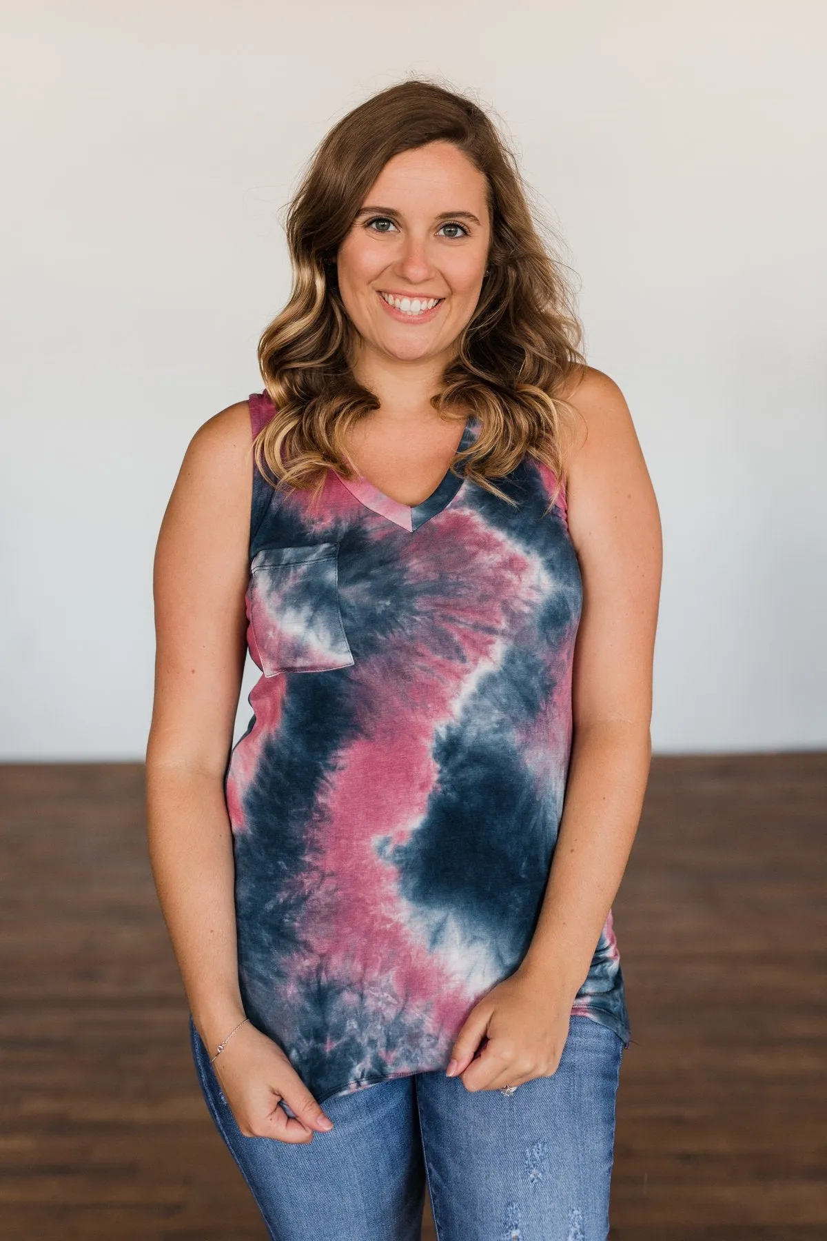 Lasts Forever Tie Dye Tank Top- Dark Mauve & Navy