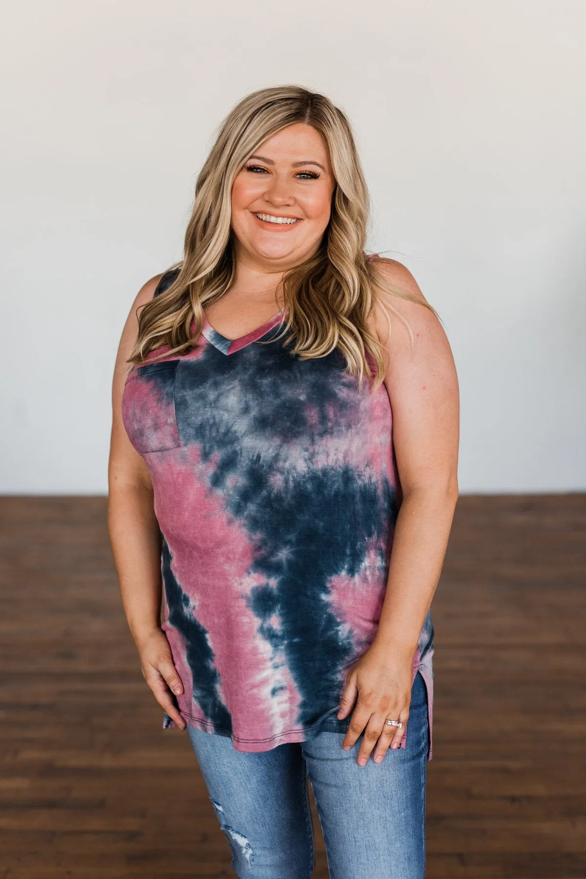 Lasts Forever Tie Dye Tank Top- Dark Mauve & Navy