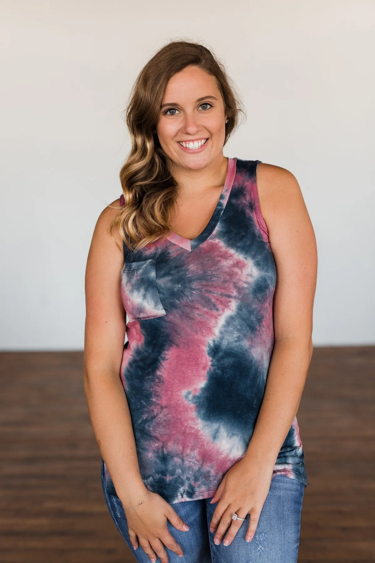 Lasts Forever Tie Dye Tank Top- Dark Mauve & Navy