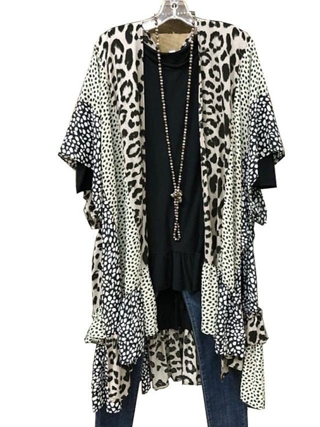 Leopard Print Long Sleeve Plus Size Coat for Women - Comfort and Durability for Spring and Fall Casual Wear