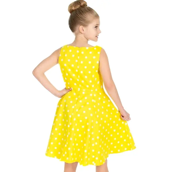 Little Kitty Girl's Yellow White Polka Dot Party Dress