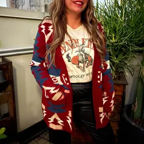 Maroon Aztec Sweater Duster