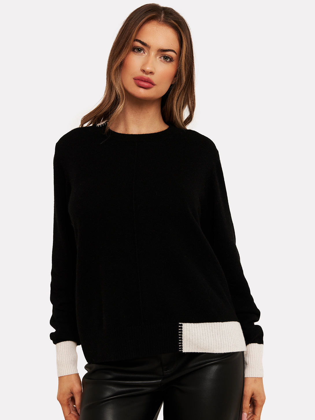 Maya Colourblock Sweater - Black/Organic White