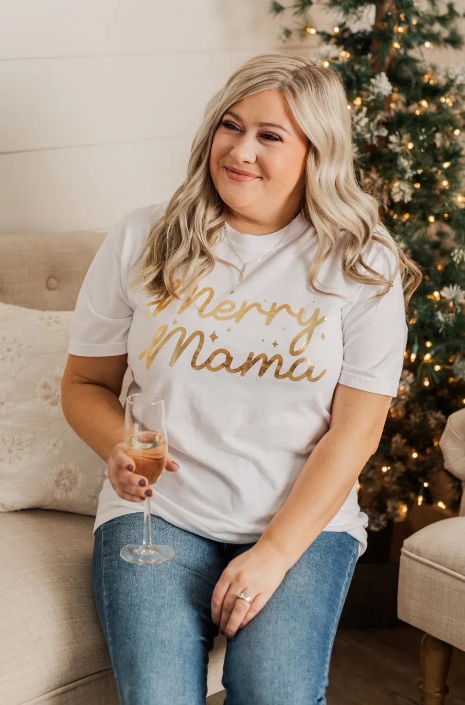 Merry Mama Shimmery Graphic Tee- Ivory