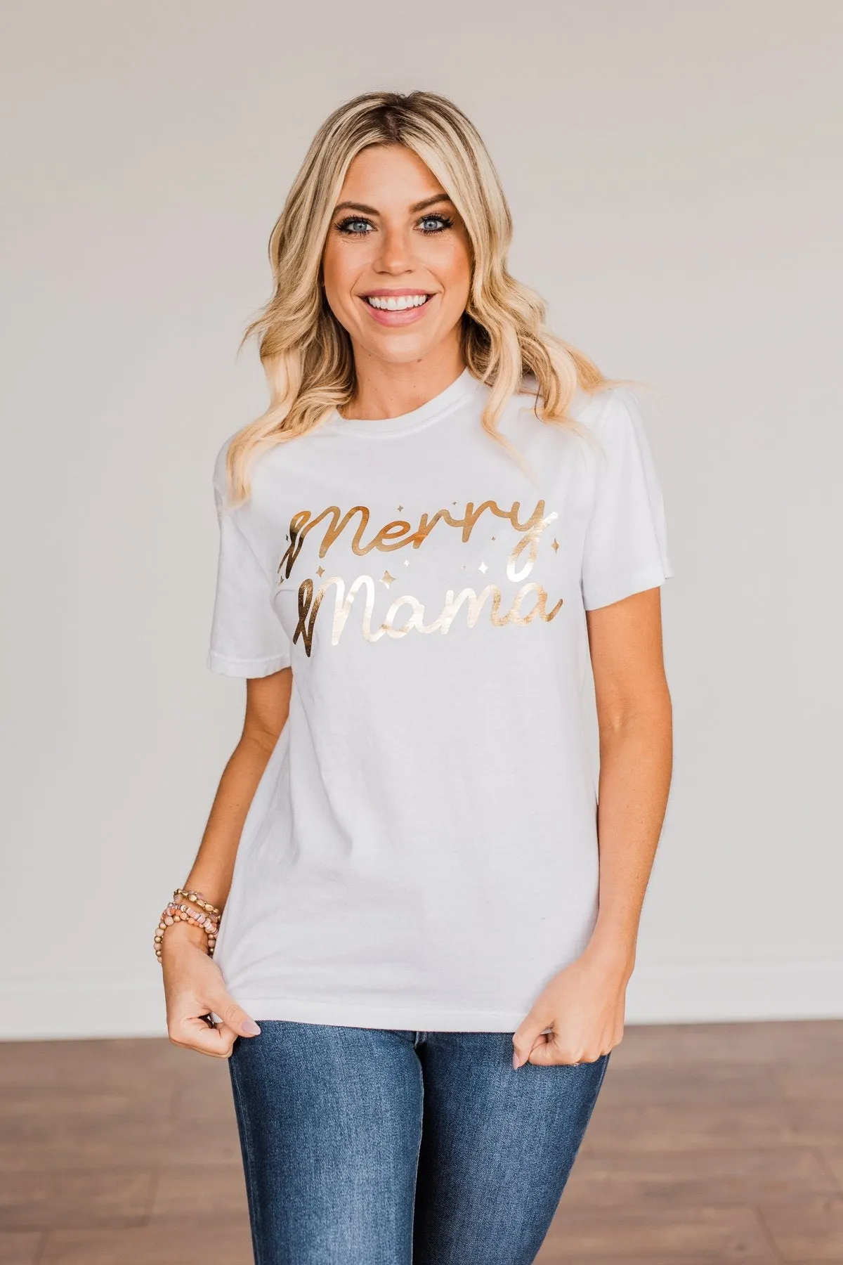 Merry Mama Shimmery Graphic Tee- Ivory