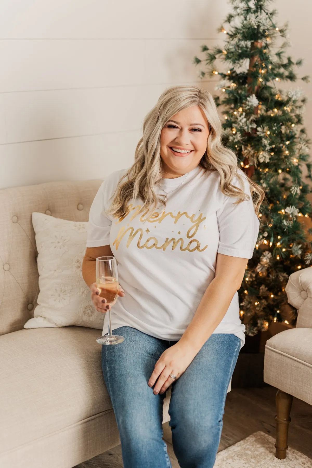 Merry Mama Shimmery Graphic Tee- Ivory