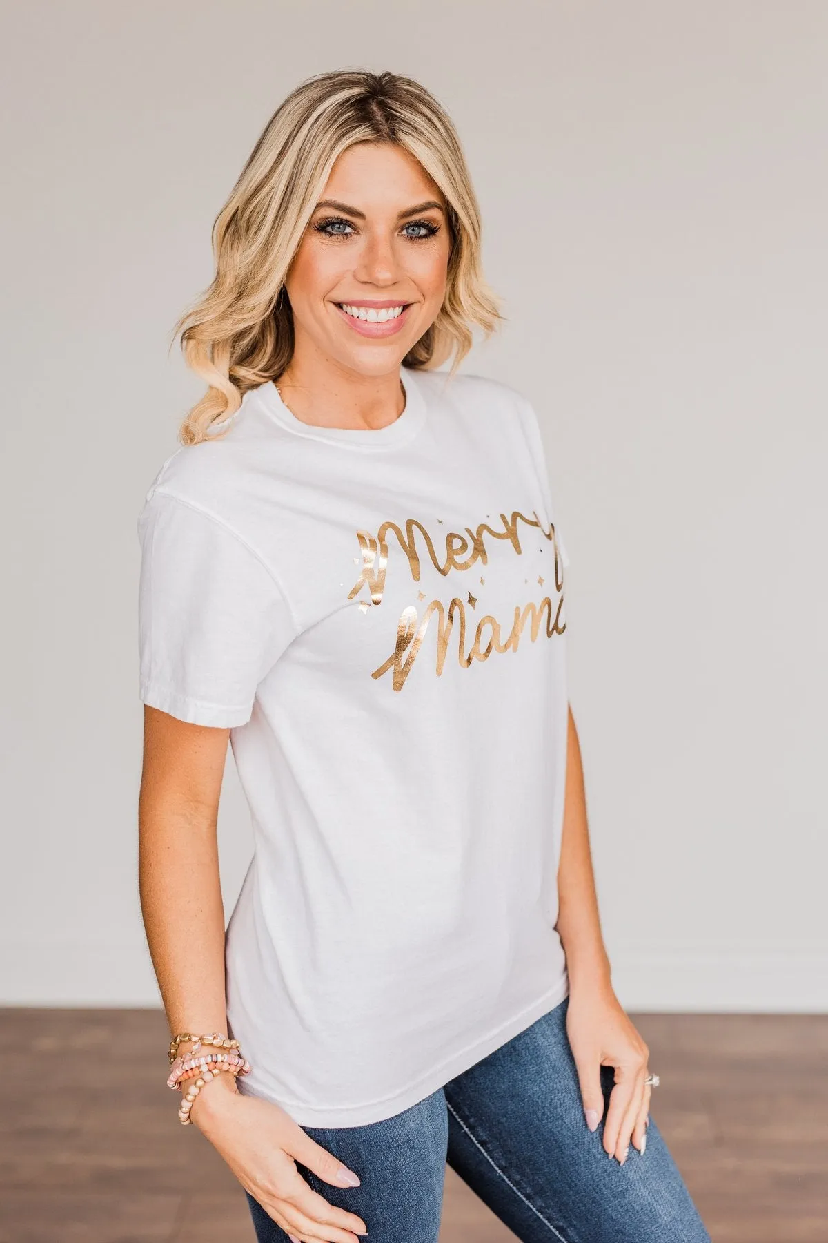 Merry Mama Shimmery Graphic Tee- Ivory