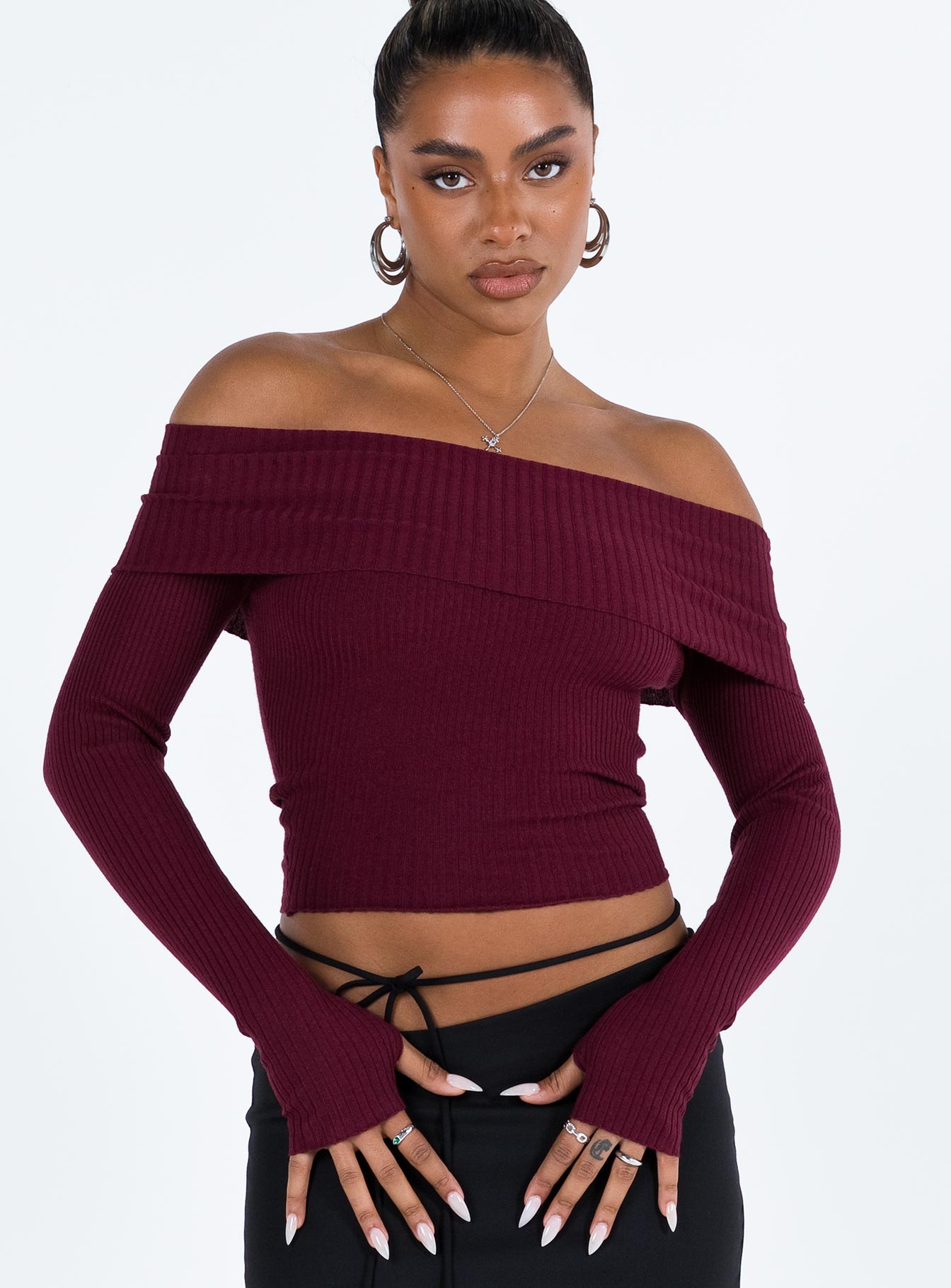 Morley Off Shoulder Sweater Burgundy