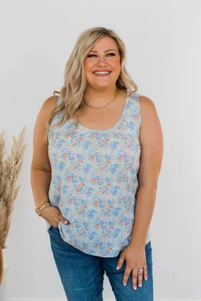 Morning Meadows Floral Tank- Blue & Coral