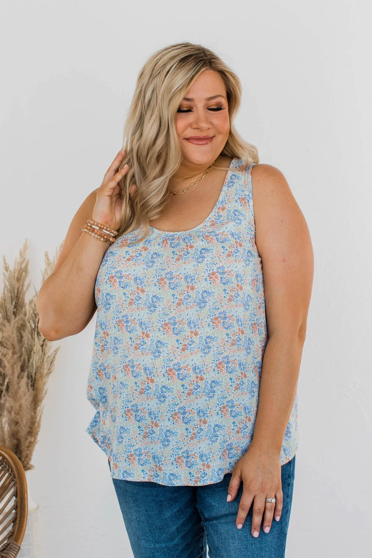 Morning Meadows Floral Tank- Blue & Coral