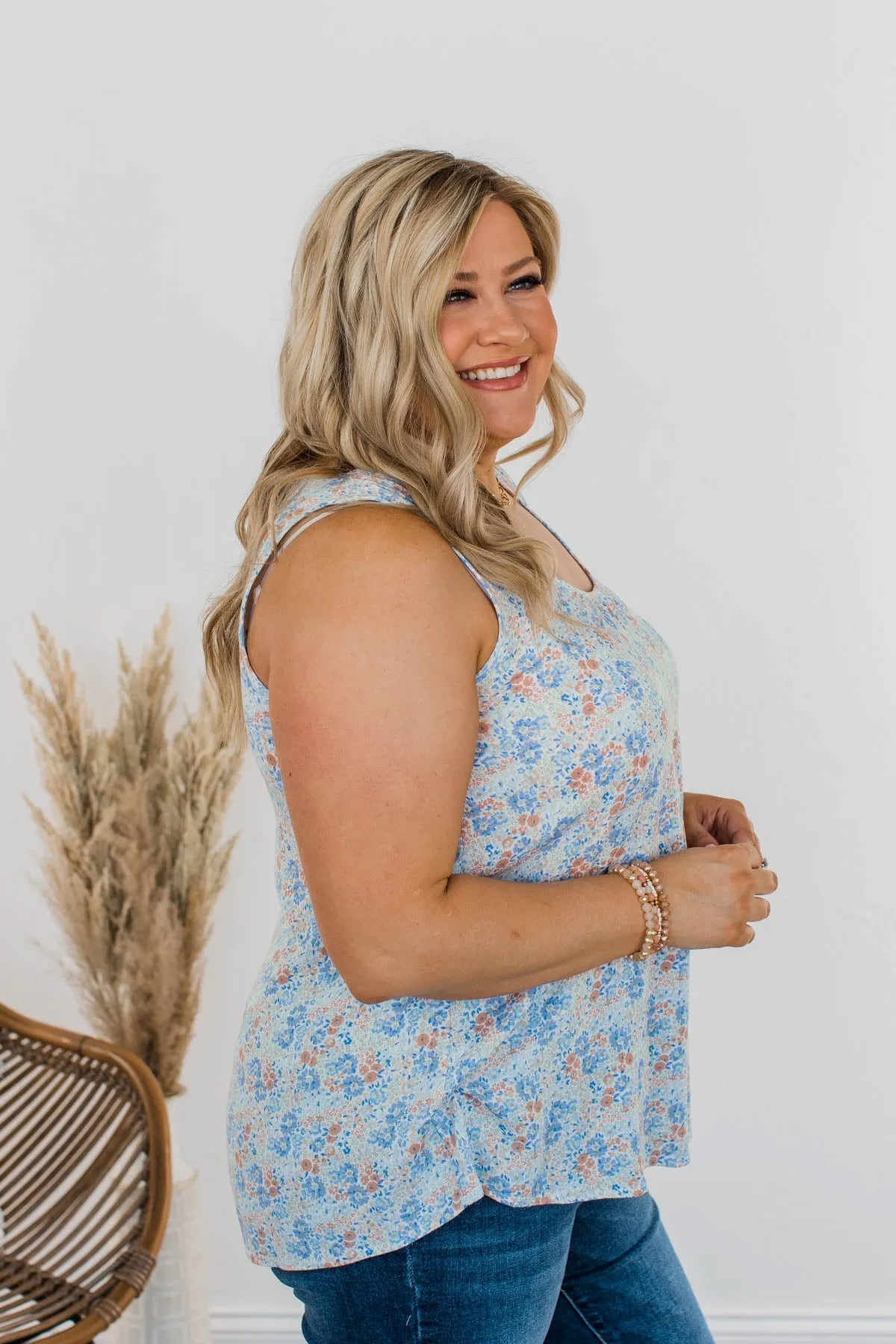 Morning Meadows Floral Tank- Blue & Coral