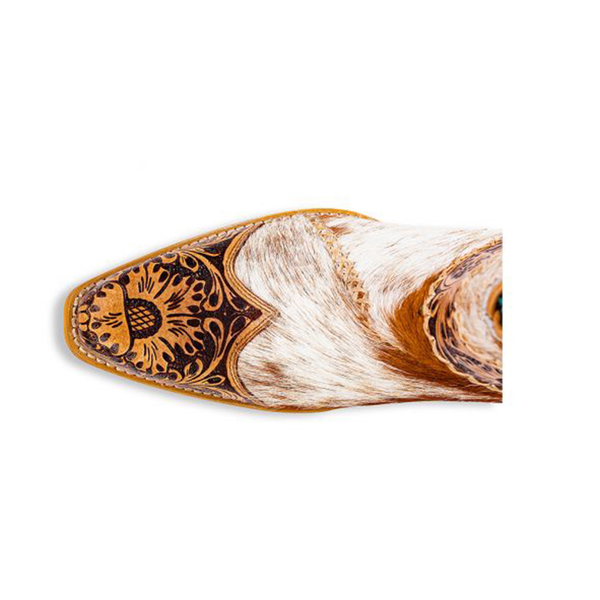 Myra Bags Women's Tan and White Hair-on Hide Tooled Boots