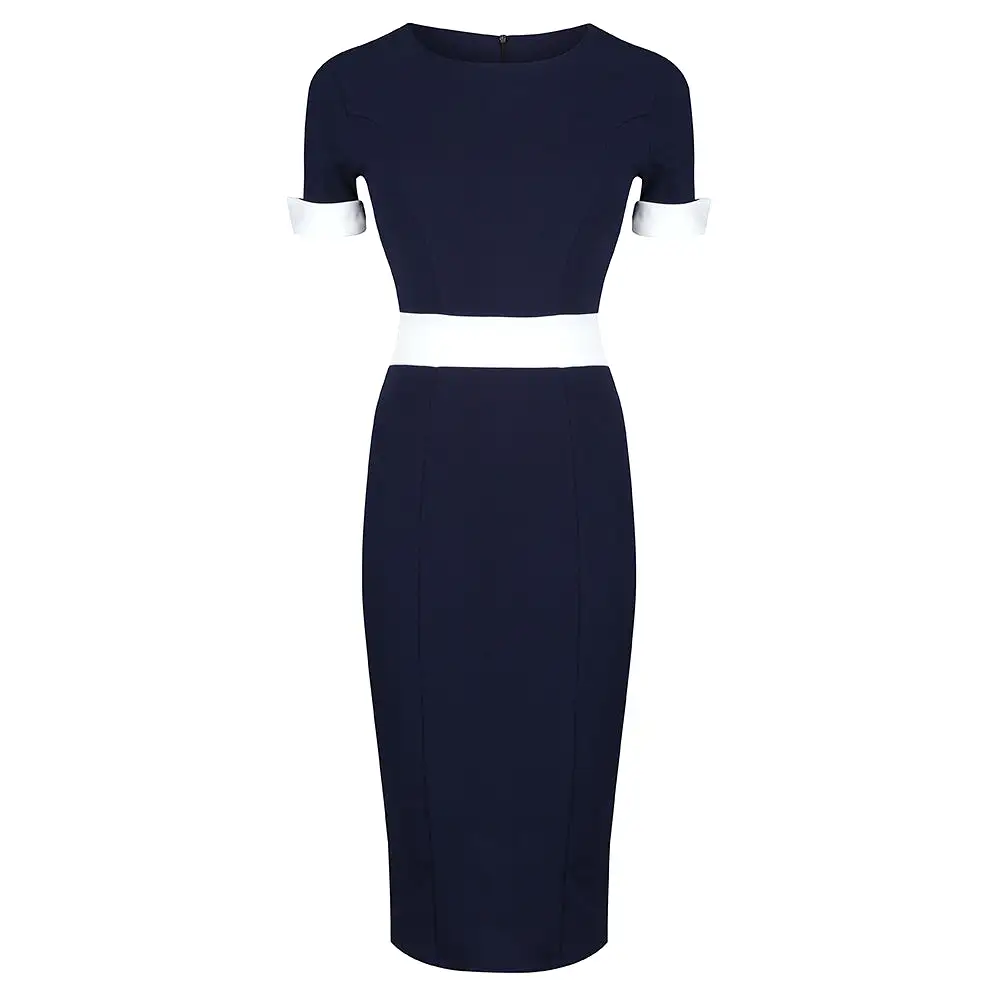 Navy And Cream Luxury Classic Nautical Pencil Dress