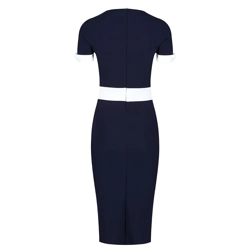 Navy And Cream Luxury Classic Nautical Pencil Dress