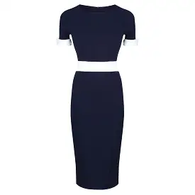 Navy And Cream Luxury Classic Nautical Pencil Dress