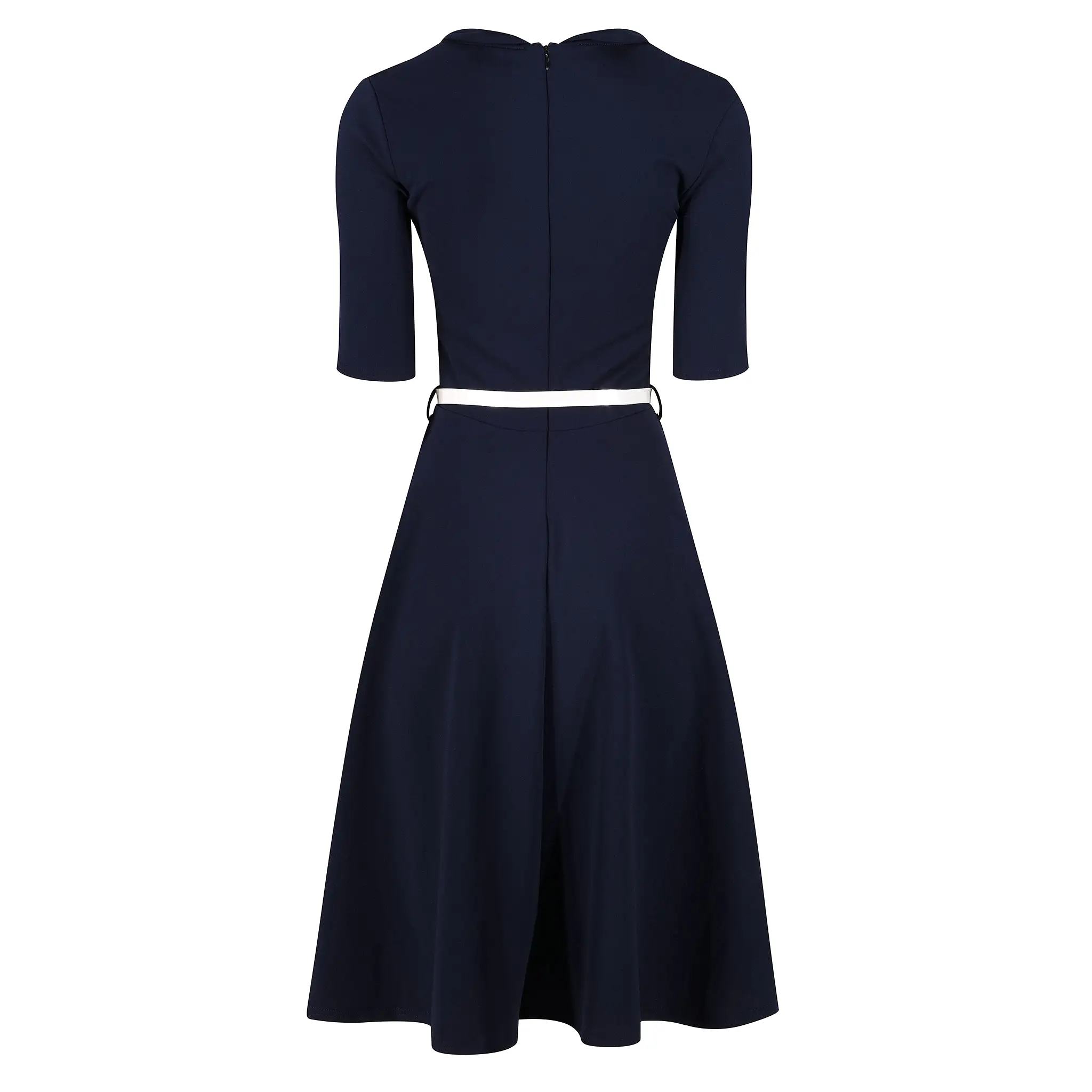 Navy Blue 1/2 Sleeve Nautical Collared Vintage Midi Swing Dress