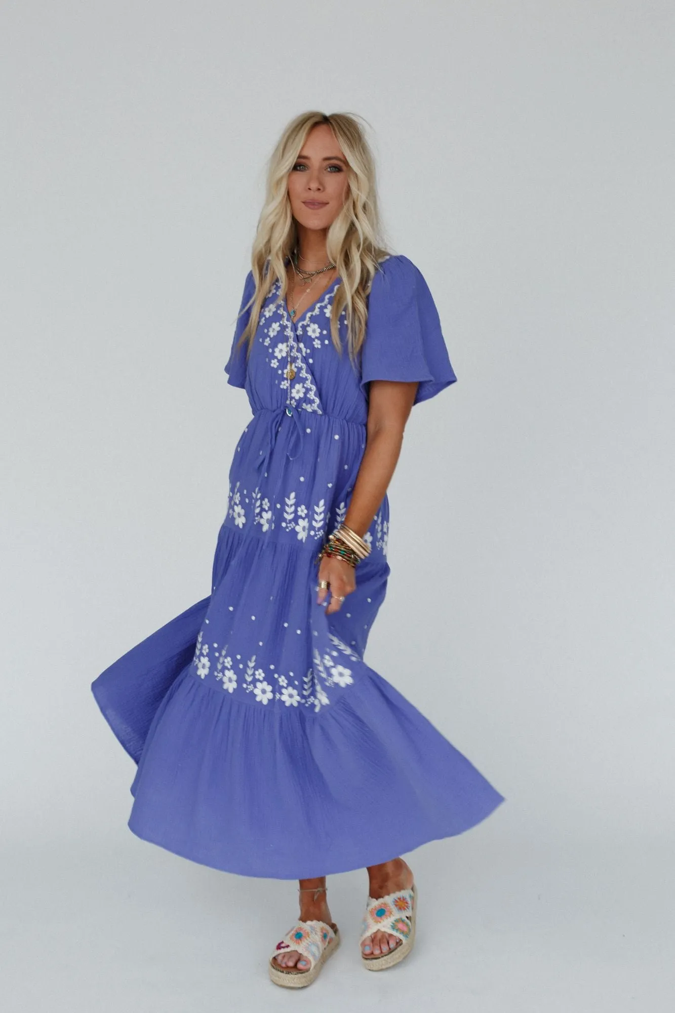 New Creation Embroidered Maxi Dress - Blue