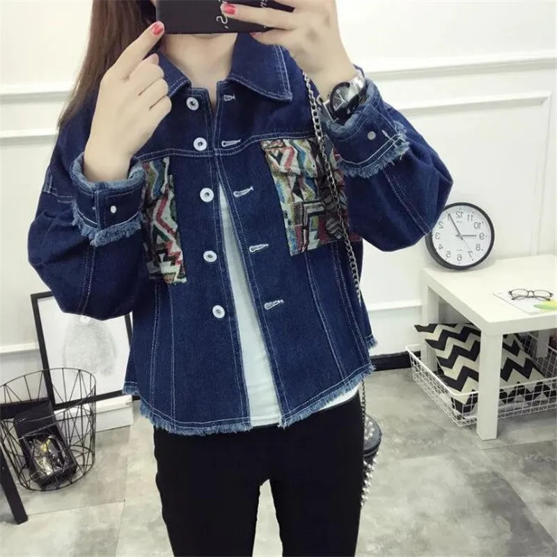 New Fashion Outwear Full Sleeve Turn-down Collar Coat Single Breasted Denim Jacket With Button Embroidery Streetwear 72023 SM6