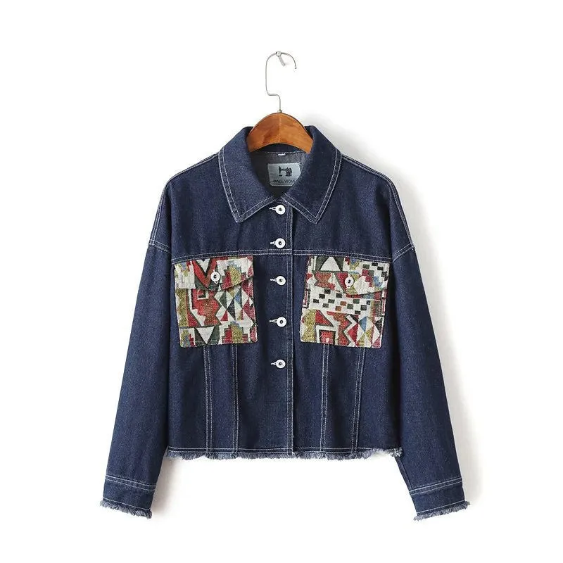 New Fashion Outwear Full Sleeve Turn-down Collar Coat Single Breasted Denim Jacket With Button Embroidery Streetwear 72023 SM6