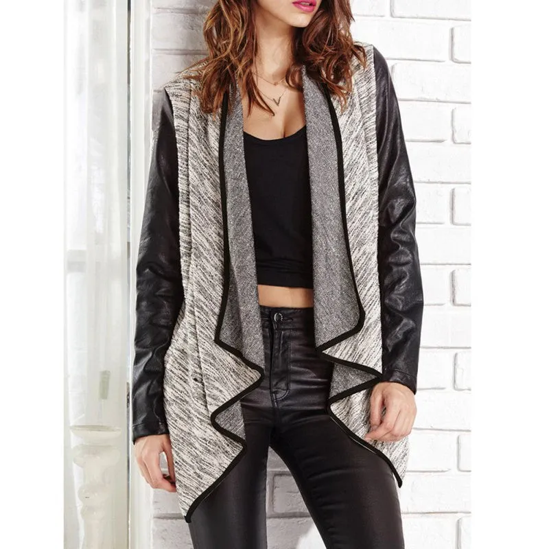 New Women Fashion Fall Pu Leather Long Sleeve Irregular Jacket Coat Outwear PY3 SM6