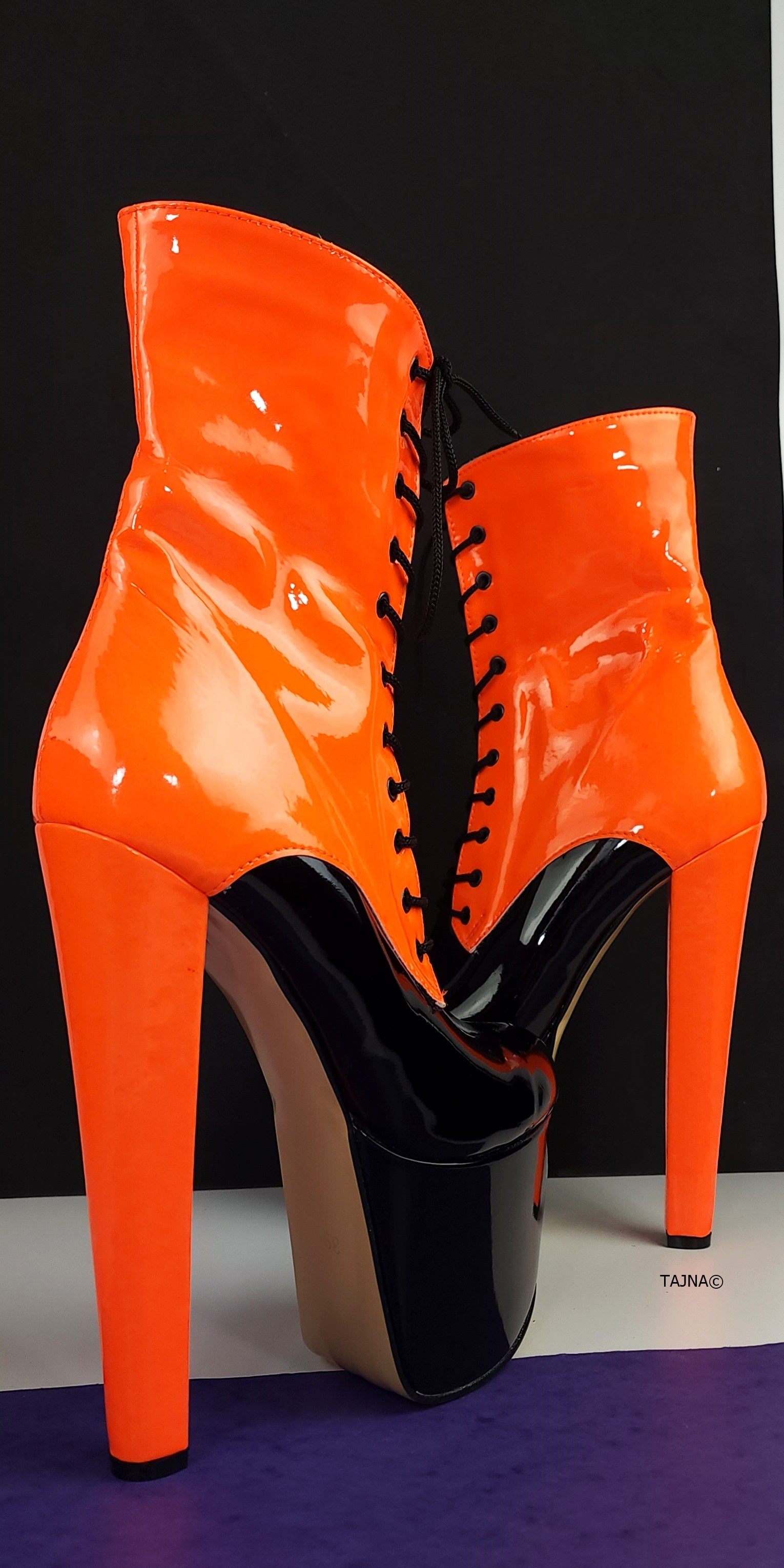 Orange Neon Black Multi Colour Chunky Heel Boots