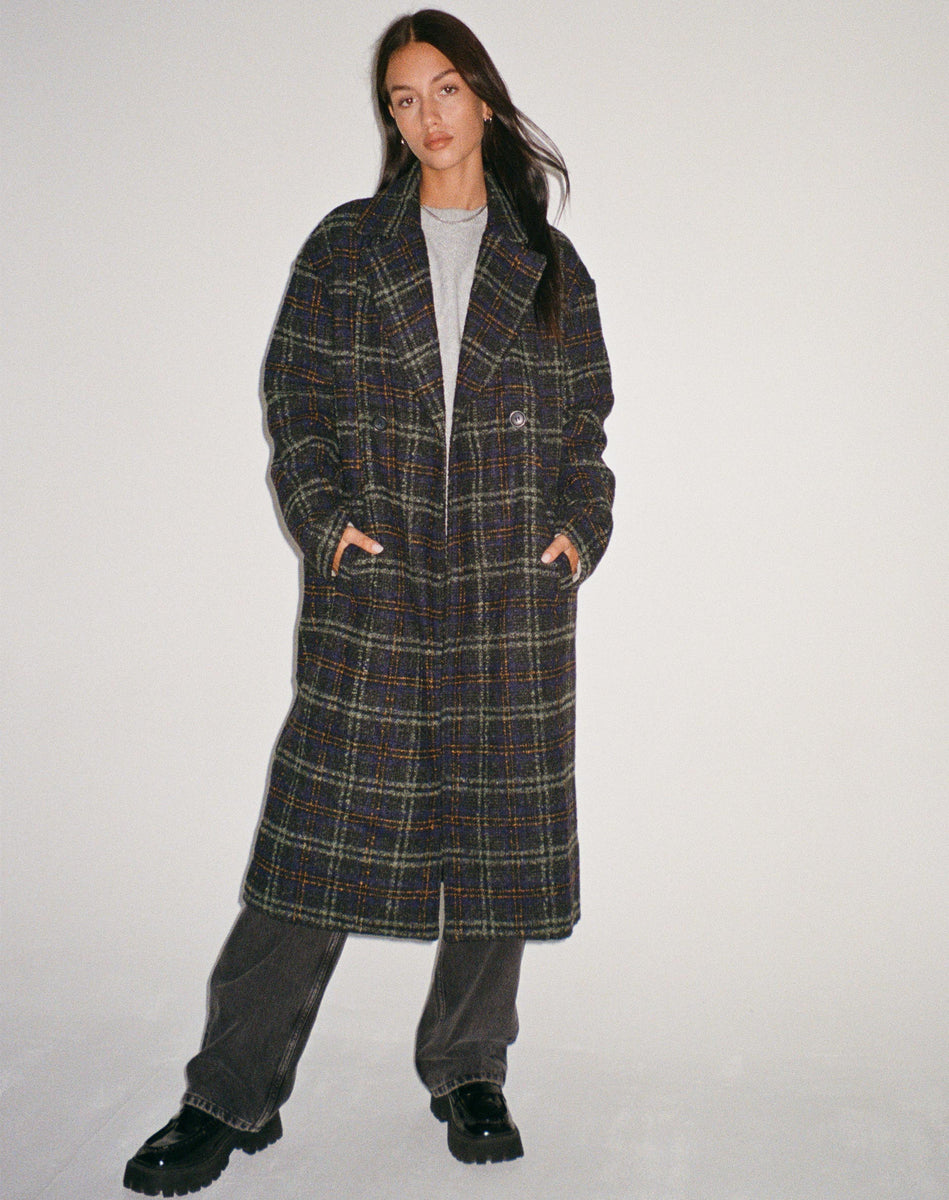 Orlova Coat in Check Navy Black and Brown