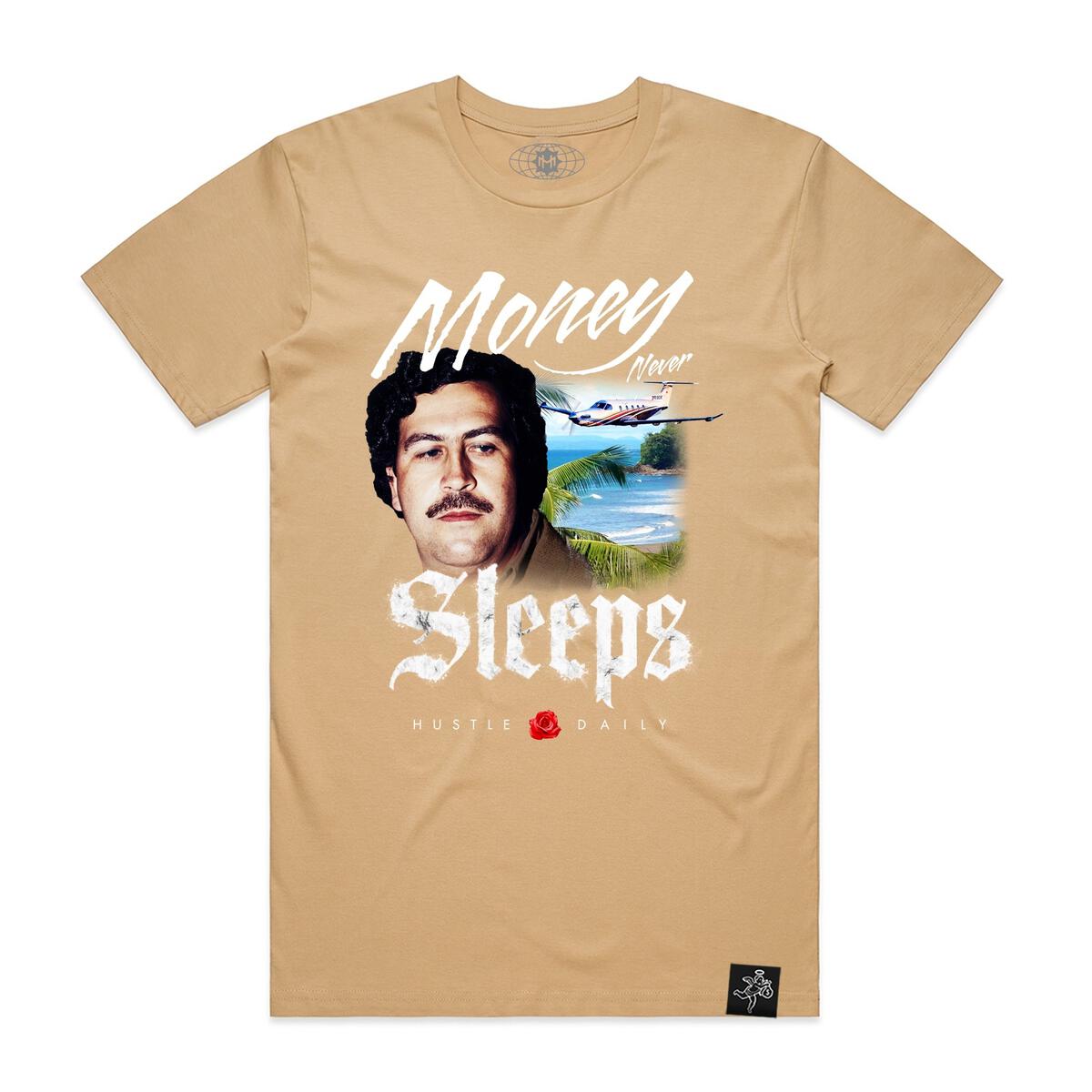 PABLO MONEY NEVER SLEEP TEE TAN