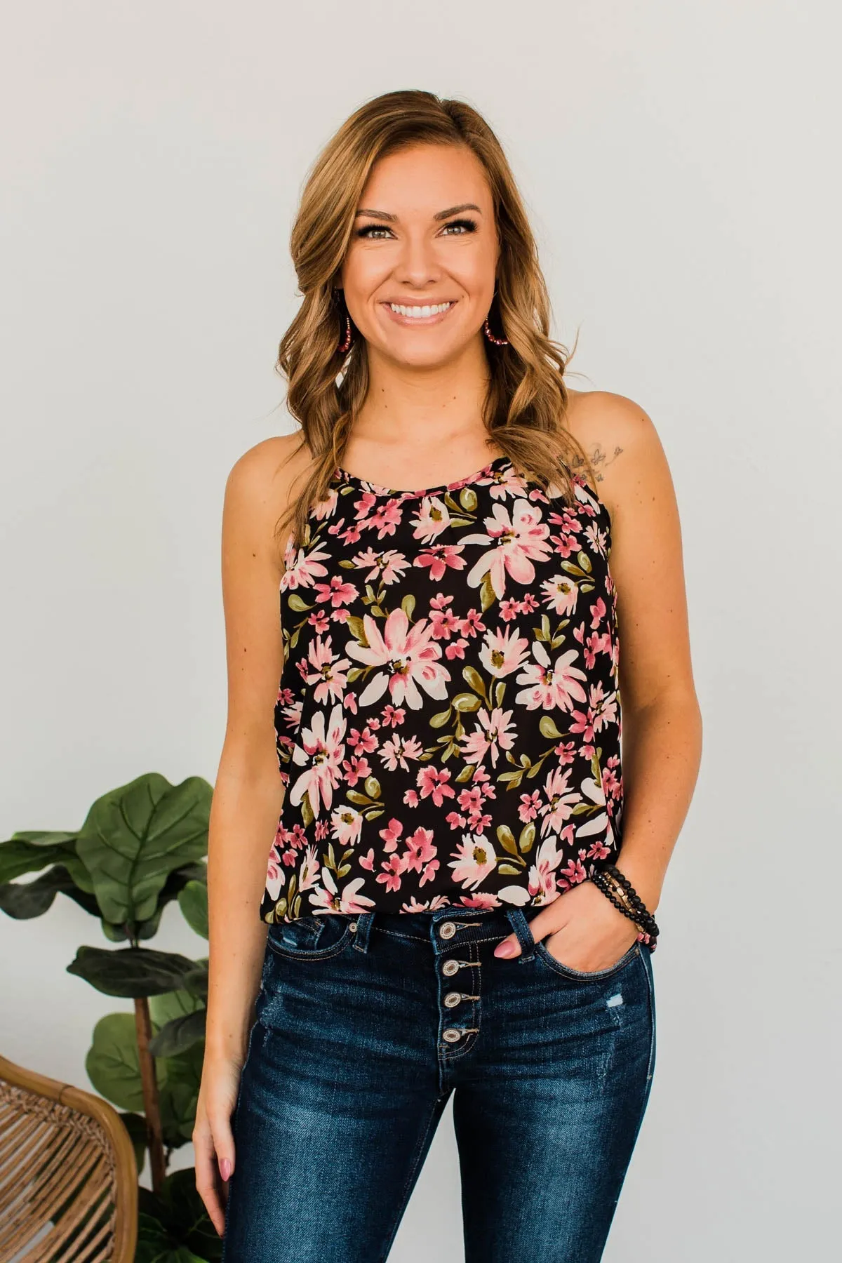 Perfect Isn't Easy Floral Tank Top- Black