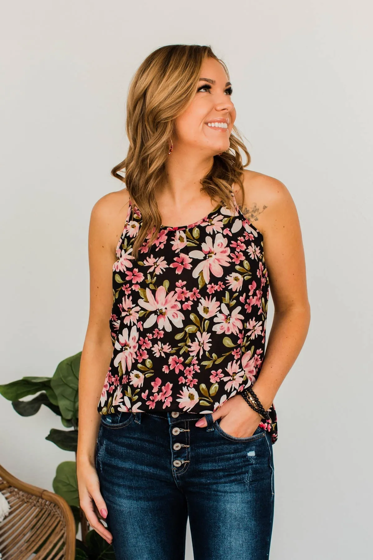 Perfect Isn't Easy Floral Tank Top- Black