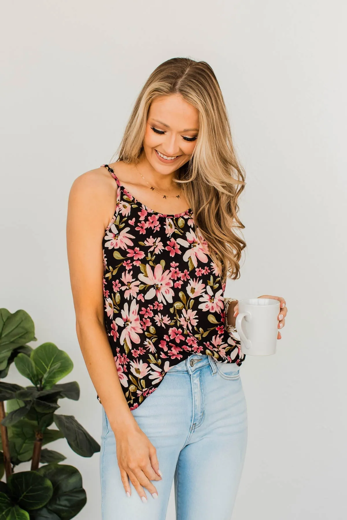 Perfect Isn't Easy Floral Tank Top- Black