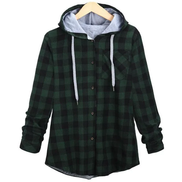 Plaid Women Coat Loose Long Sleeve Hooded Women Autumn Winter Coats Casual Plaid Outwear Casacas Mujer 2016#C930 SM6