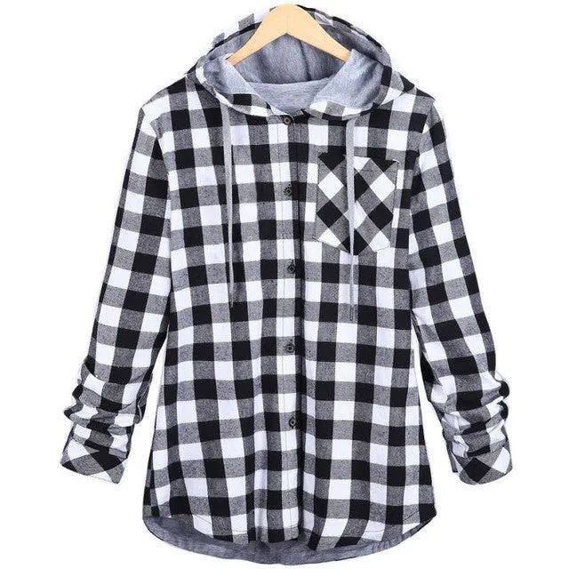 Plaid Women Coat Loose Long Sleeve Hooded Women Autumn Winter Coats Casual Plaid Outwear Casacas Mujer 2016#C930 SM6