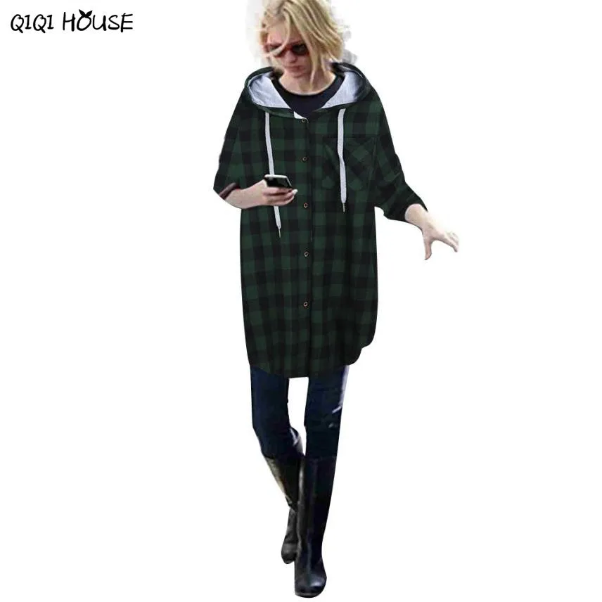 Plaid Women Coat Loose Long Sleeve Hooded Women Autumn Winter Coats Casual Plaid Outwear Casacas Mujer 2016#C930 SM6