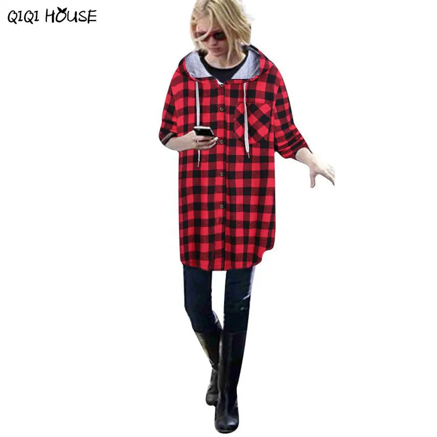 Plaid Women Coat Loose Long Sleeve Hooded Women Autumn Winter Coats Casual Plaid Outwear Casacas Mujer 2016#C930 SM6