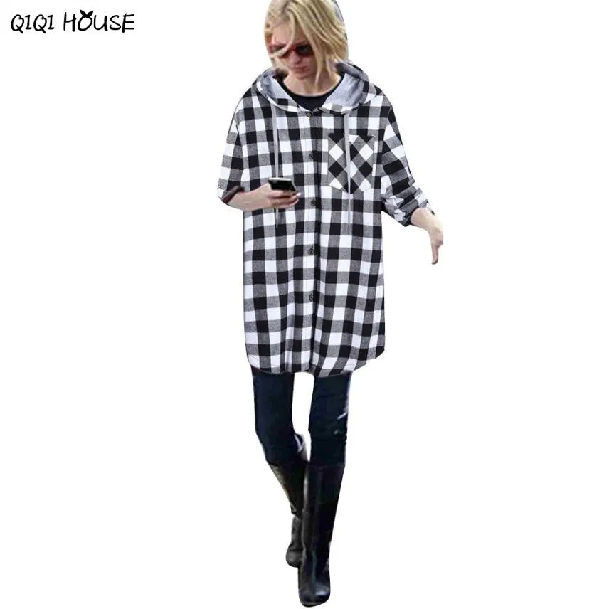 Plaid Women Coat Loose Long Sleeve Hooded Women Autumn Winter Coats Casual Plaid Outwear Casacas Mujer 2016#C930 SM6