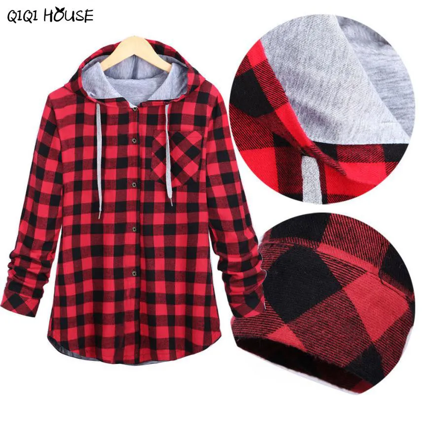 Plaid Women Coat Loose Long Sleeve Hooded Women Autumn Winter Coats Casual Plaid Outwear Casacas Mujer 2016#C930 SM6