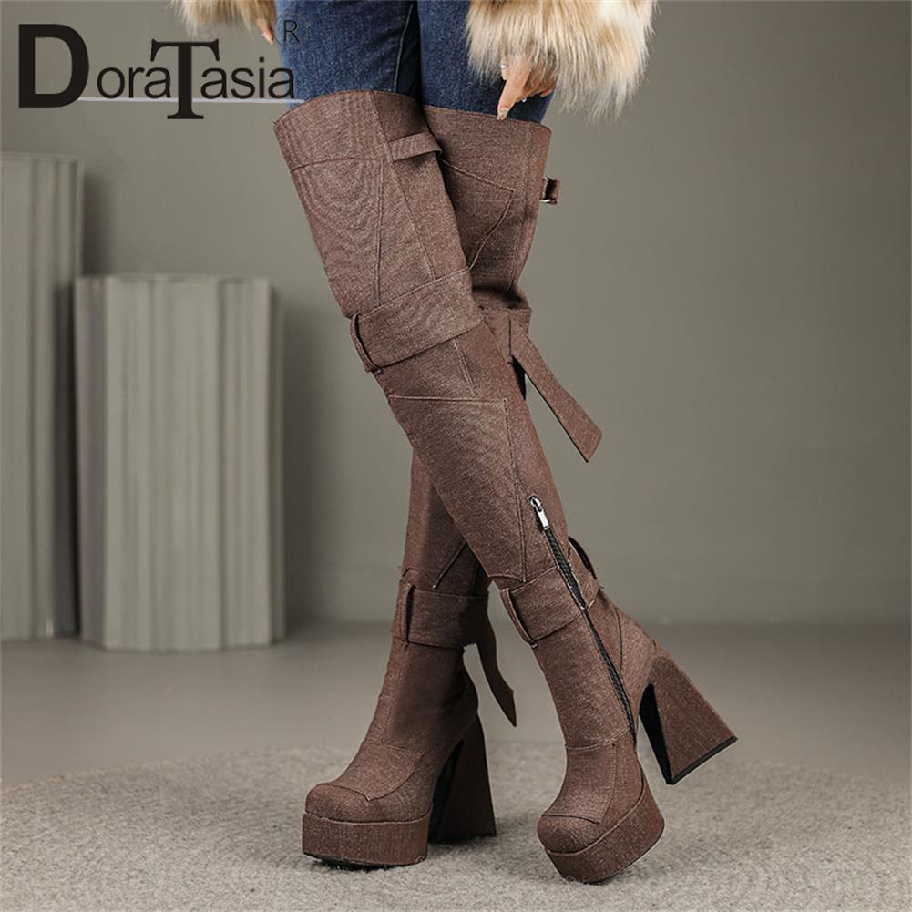 Platform Over Knee Boots Fashion Zip Thick High Heels Women Thigh High Boots