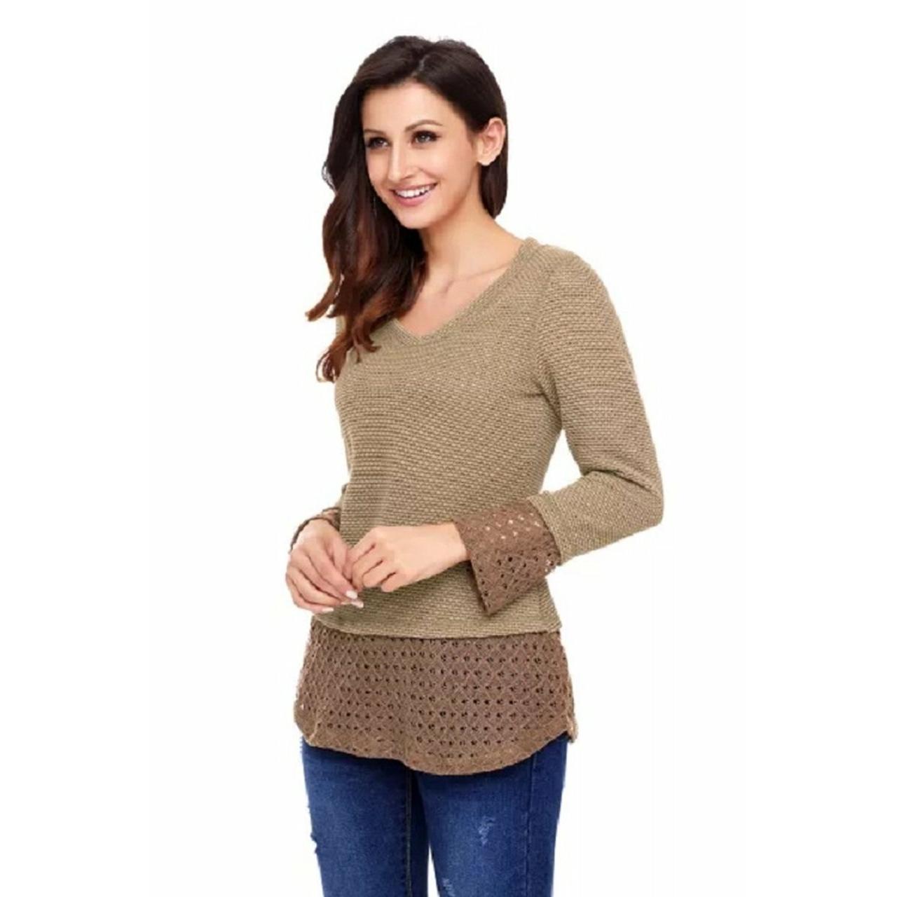 Plus size long sleeve thermal knit v neck sweater