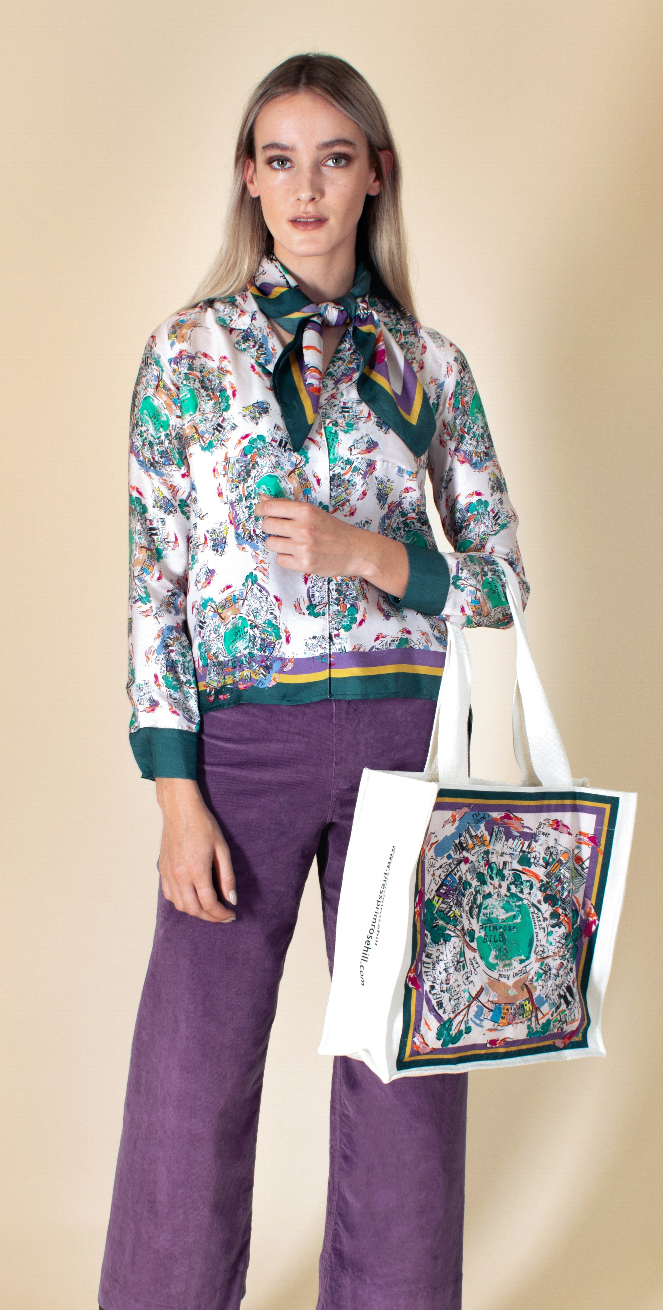 Primrose Hill city print silk twill Jodie shirt