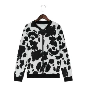 Printing Cows Women Jackets Casual Loose Long Sleeve Autumn Outwear Coats Fashion Bomber Baseball Jacket Manteaux Femme#C120 SM6