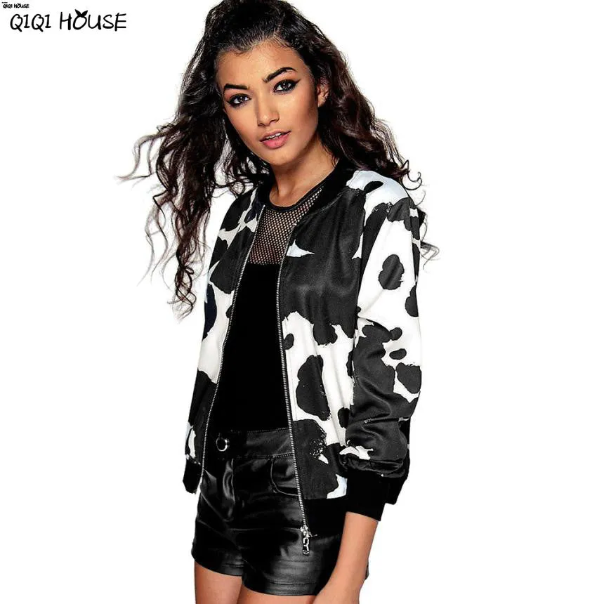 Printing Cows Women Jackets Casual Loose Long Sleeve Autumn Outwear Coats Fashion Bomber Baseball Jacket Manteaux Femme#C120 SM6