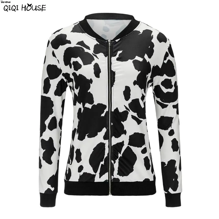 Printing Cows Women Jackets Casual Loose Long Sleeve Autumn Outwear Coats Fashion Bomber Baseball Jacket Manteaux Femme#C120 SM6