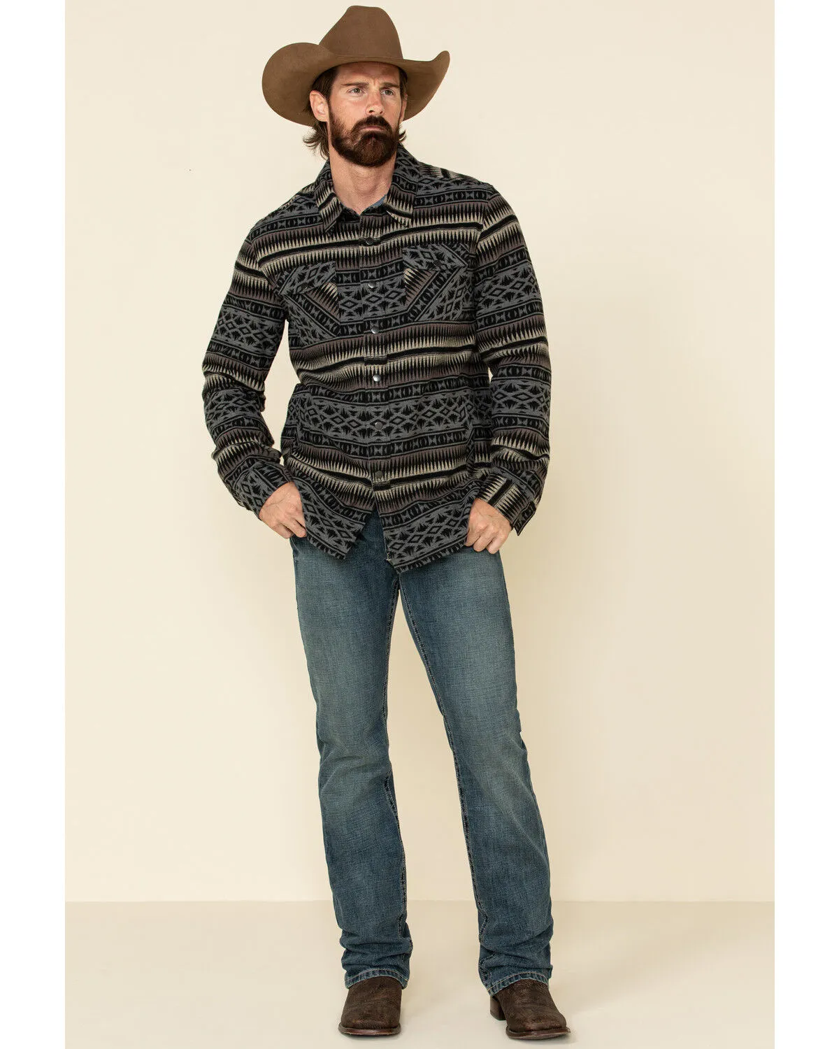 Product Name:  Rock & Roll Denim Men's Jacquard Southwestern Print Border Jacket