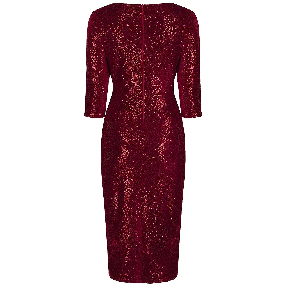 Red Velour Sequin Wiggle Party Dress