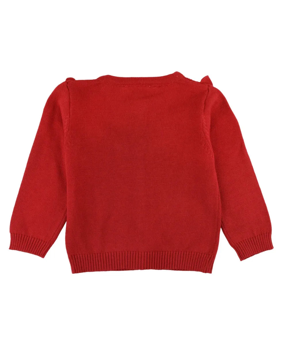 Ruffle Trim Knit Cardigan / Classic Red