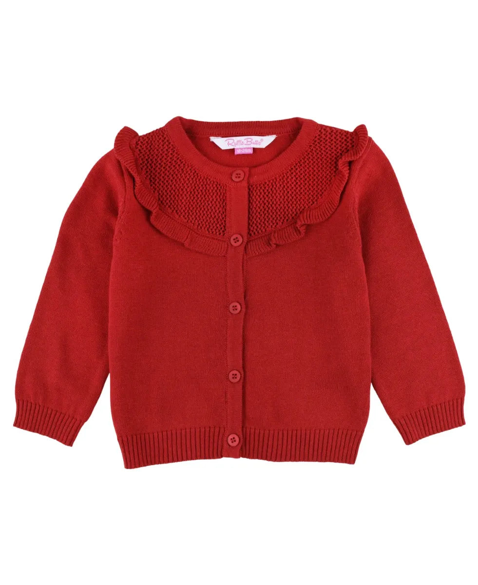 Ruffle Trim Knit Cardigan / Classic Red