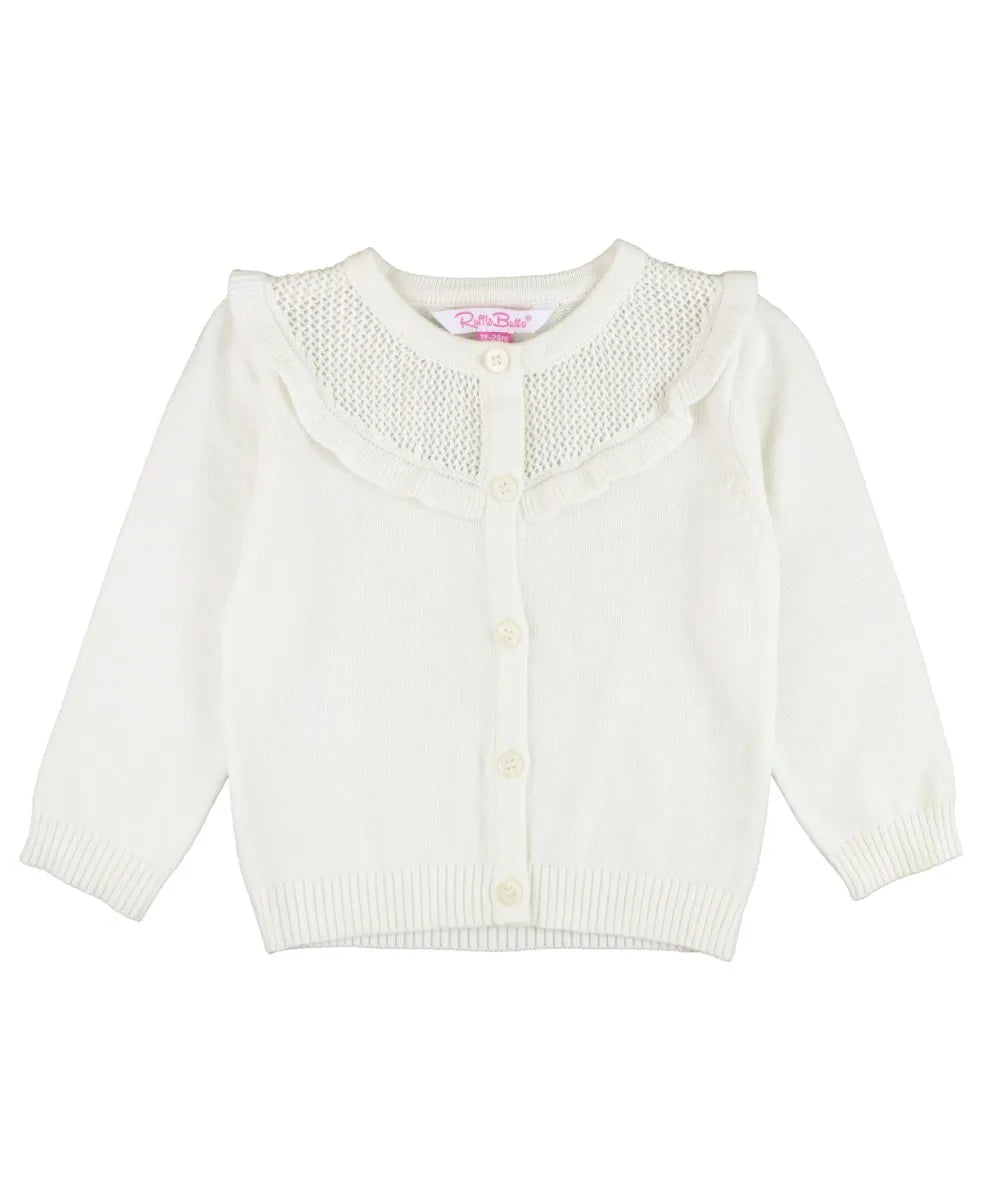 Ruffle Trim Knit Cardigan / Off-White